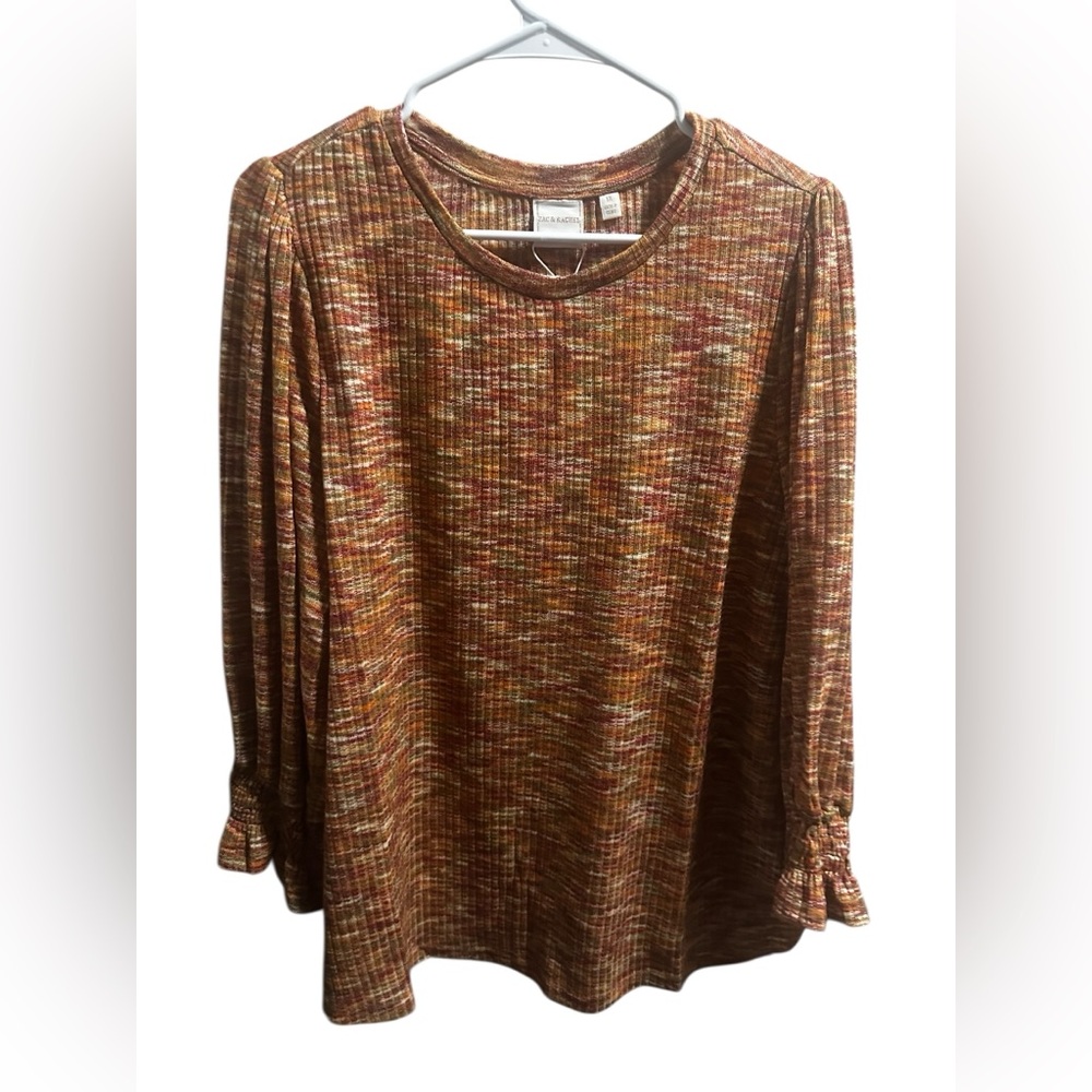 Zac & Rachel Ribbed Long-Sleeve Top in Rust Blend size 1X new